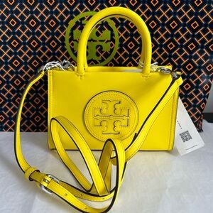 Tory Burch Mini Ella Bio Tote Bag Crossbody Bag Gorse Silver Yellow